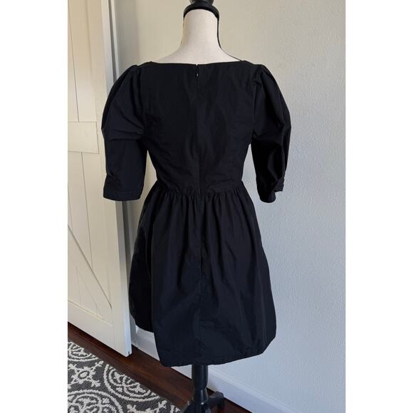 Madewell Black Poplin Puff-Sleeve Sweetheart Neckline Mini Dress size 4 - Picture 7 of 16